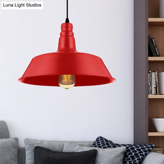 Barn Living Room Pendant Lighting - Industrial Style Metallic Ceiling Light Fixture 1 Bulb Red/Green