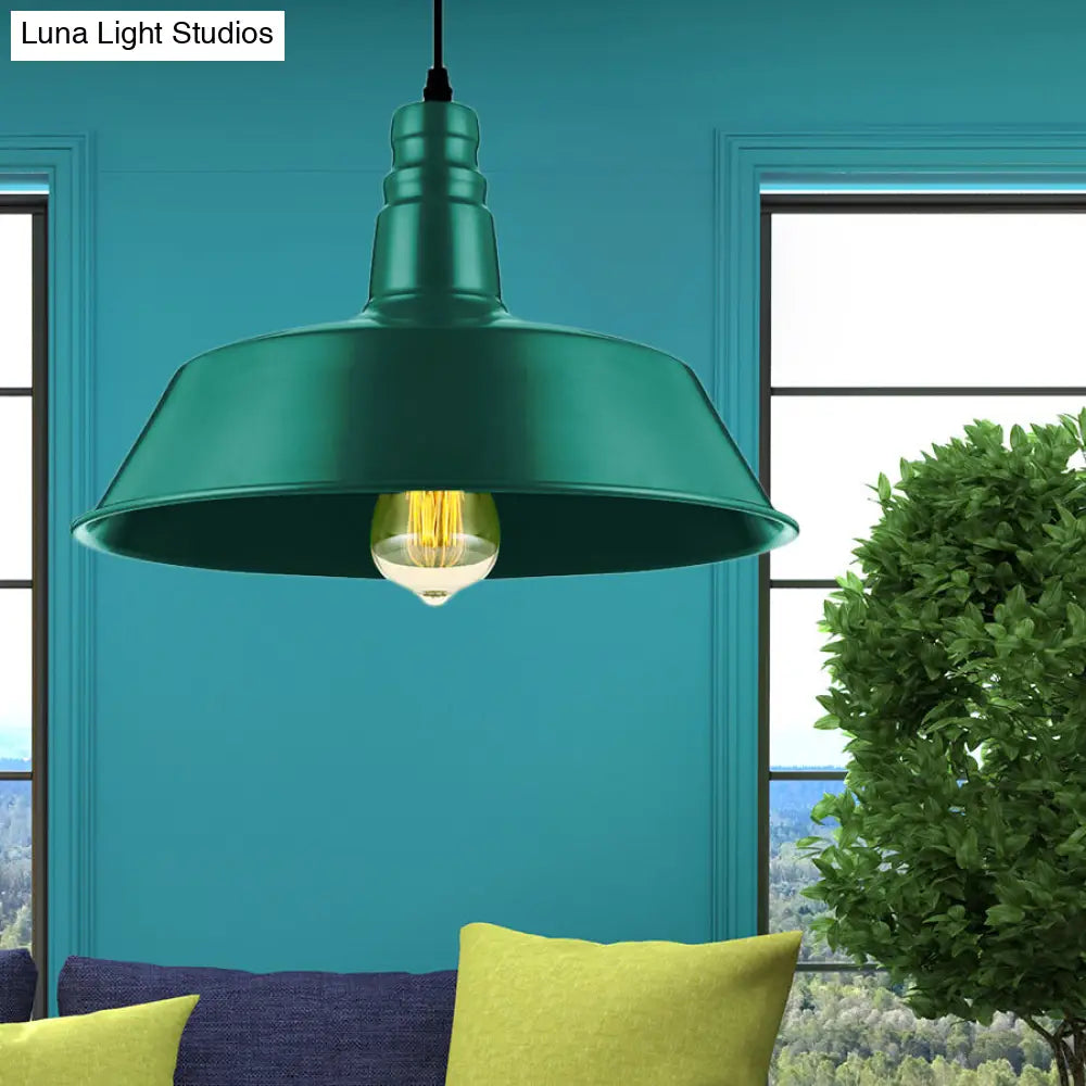 Barn Living Room Pendant Lighting - Industrial Style Metallic Ceiling Light Fixture 1 Bulb Red/Green