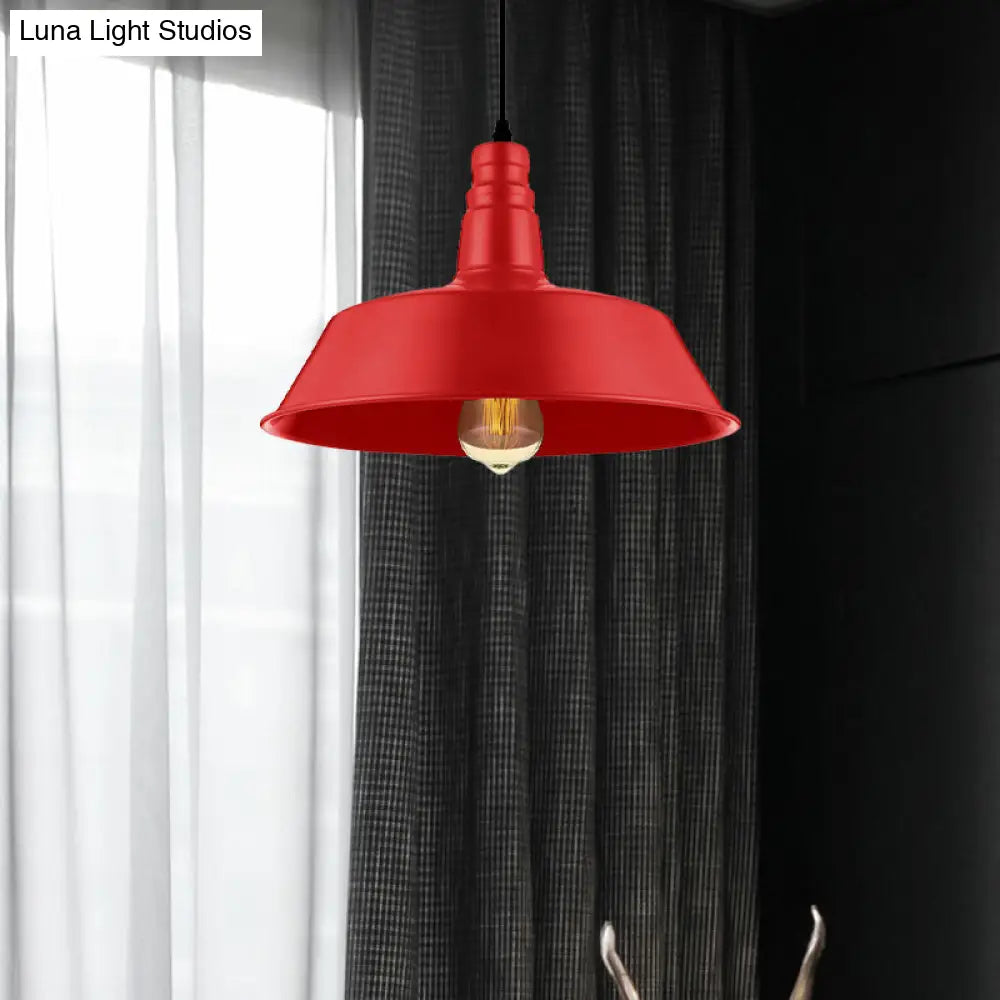 Barn Living Room Pendant Lighting - Industrial Style Metallic Ceiling Light Fixture 1 Bulb Red/Green