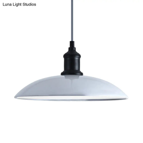 Industrial Style Metallic Saucer Pendant Light - 12.5’/16’ W 1 Black/White For Living Room Ceiling