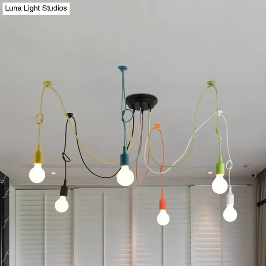 Industrial Style Multi Color Swag Pendant Light Fixture - 6 Lights Restaurant Hanging Lamp (Black