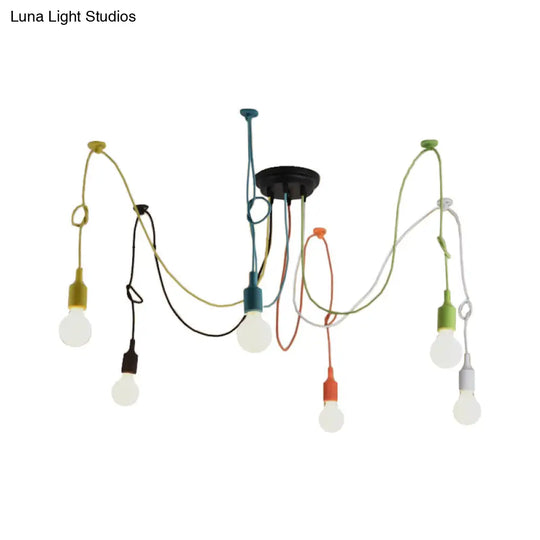 Industrial Style Swag Pendant Lighting Fixture With 6 Multi Colored Metal Lights Ideal For