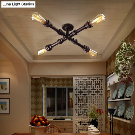 Industrial Style Oil Rubbed Bronze Semi Flush Ceiling Light With 4 Bare Bulbs Copper