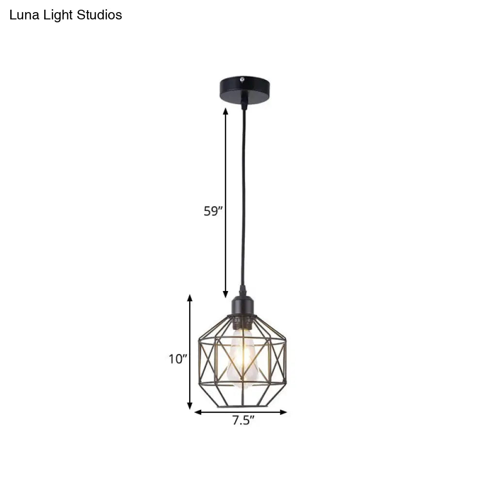 Industrial Style Prism Cage Iron Pendant Light - 1 Head Black Dining Room Down Lighting