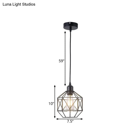 Industrial Style Prism Cage Iron Pendant Light - 1 Head Black Dining Room Down Lighting