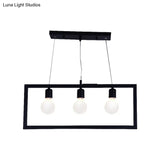 Industrial Style Rectangular Pendant Light With Black Metal Frame - 3/5 Lights Ceiling Hanging