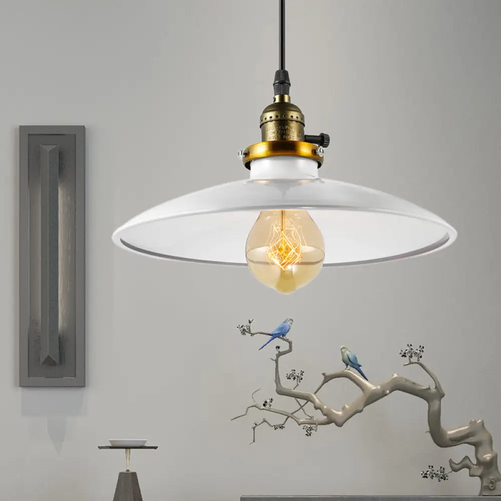 Industrial Style Saucer Metal Pendant Ceiling Light In Black/White For Living Room White