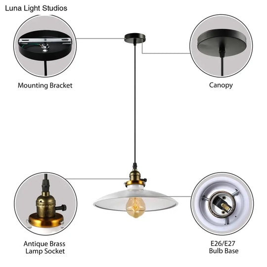 Industrial Style Saucer Metal Pendant Ceiling Light In Black/White - Perfect For Living Room