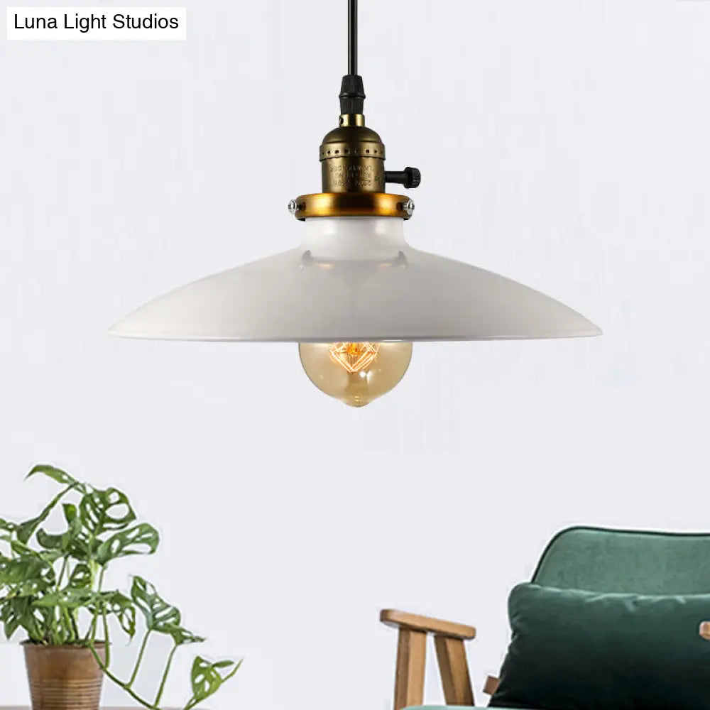Industrial Style Saucer Metal Pendant Ceiling Light In Black/White For Living Room