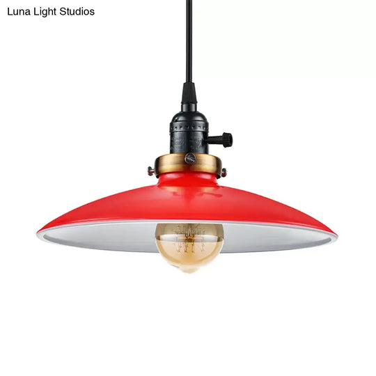 Industrial Style Saucer Metal Pendant Ceiling Light In Black/White For Living Room