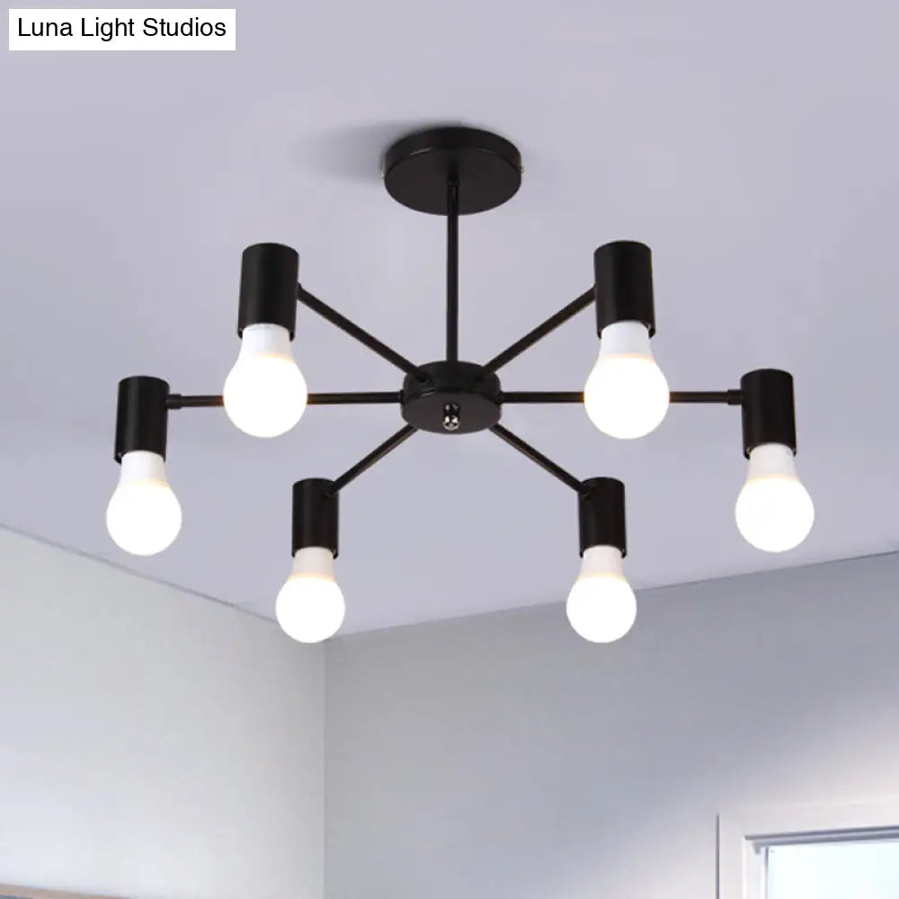 Industrial Style Semi Flush Ceiling Light With Open Bulb Available In Black/White - 3 Or 5 Heads