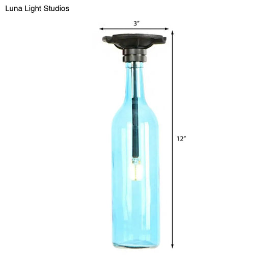 Industrial Style Semi-Flush Mount Light With Bottle Glass Shade - Stylish Living Room Lighting