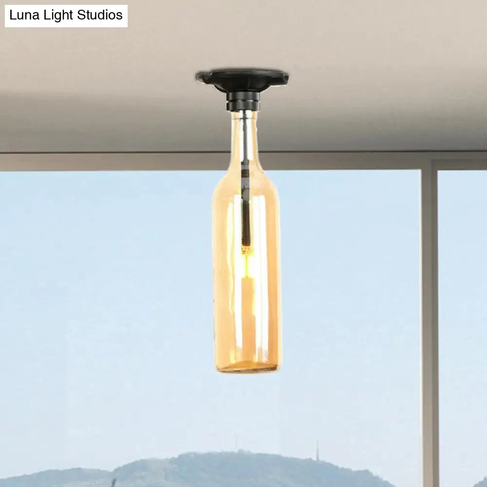 Industrial Style Semi-Flush Mount Light With Bottle Glass Shade - Stylish Living Room Lighting