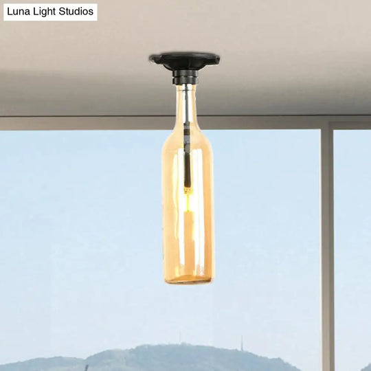 Industrial Style Semi-Flush Mount Light With Bottle Glass Shade - Stylish Living Room Lighting