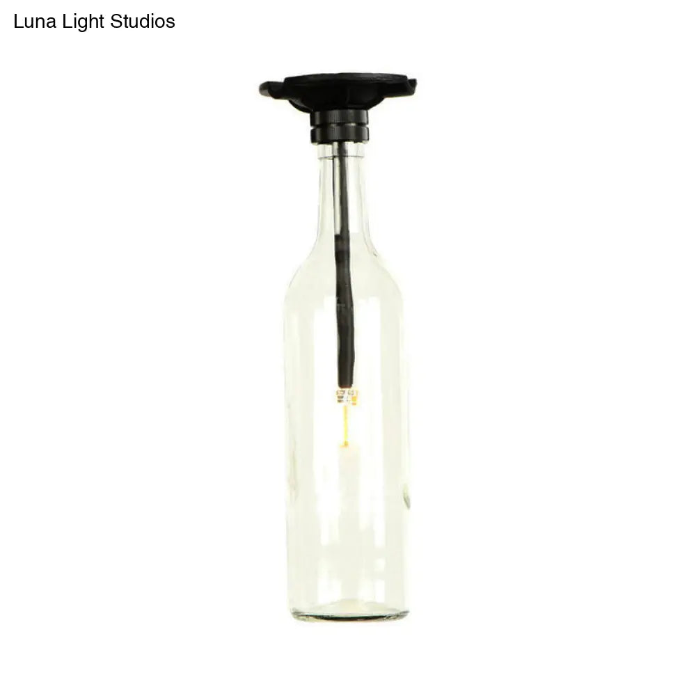 Industrial Style Semi-Flush Mount Light With Bottle Glass Shade - Stylish Living Room Lighting