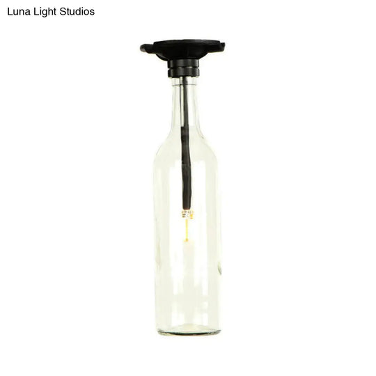 Industrial Style Semi-Flush Mount Light With Bottle Glass Shade - Stylish Living Room Lighting