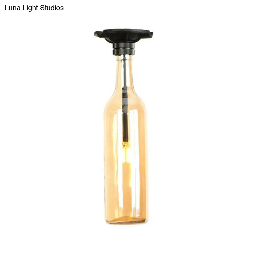 Industrial Style Semi-Flush Mount Light With Bottle Glass Shade - Stylish Living Room Lighting