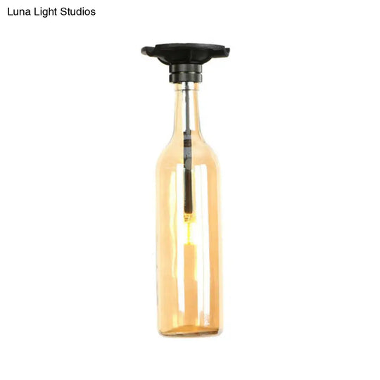 Industrial Style Semi-Flush Mount Light With Bottle Glass Shade - Stylish Living Room Lighting