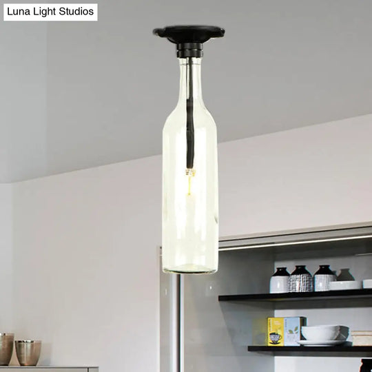 Industrial Style Semi-Flush Mount Light With Bottle Glass Shade - Stylish Living Room Lighting