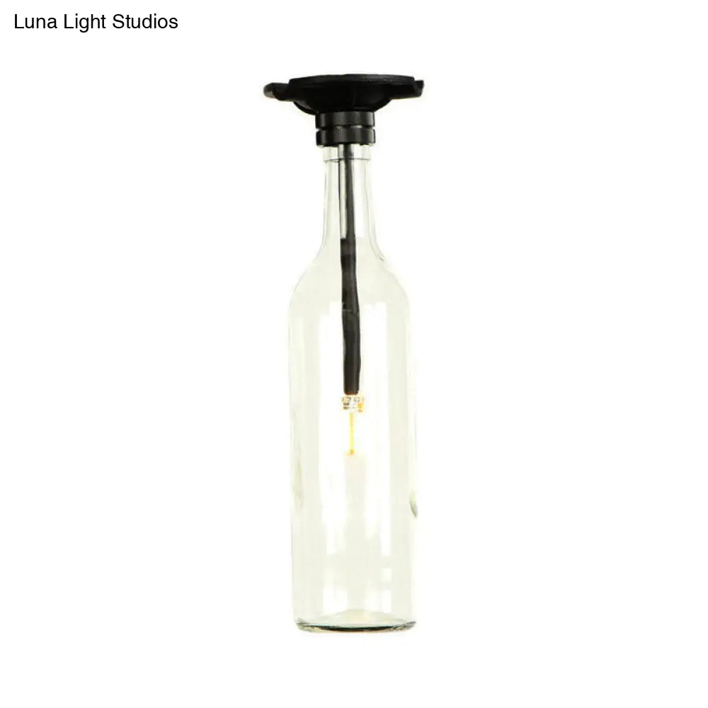 Industrial Style Semi-Flush Mount Light With Bottle Glass Shade - Stylish Living Room Lighting