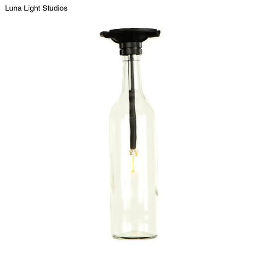 Industrial Style Semi-Flush Mount Light With Bottle Glass Shade - Stylish Living Room Lighting