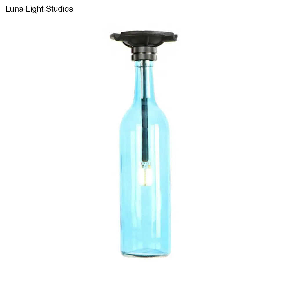 Industrial Style Semi-Flush Mount Light With Bottle Glass Shade - Stylish Living Room Lighting