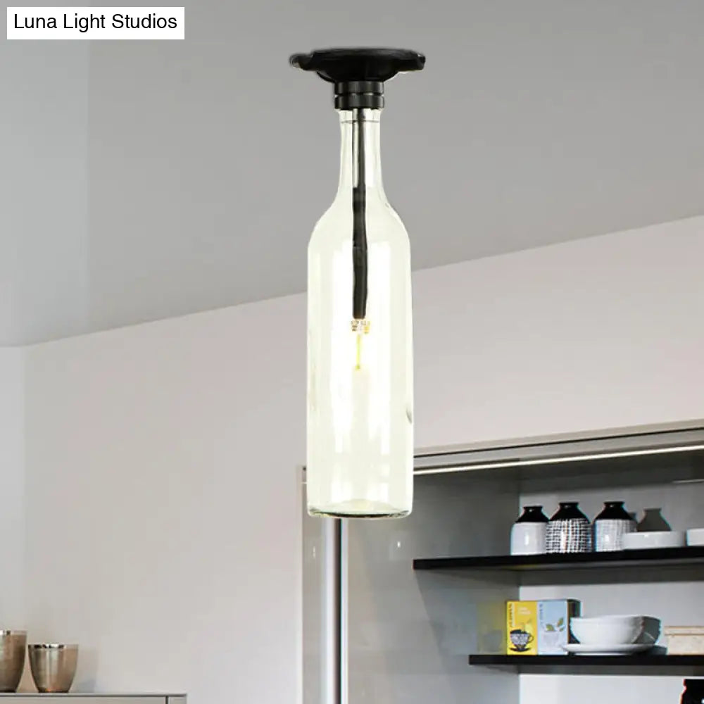 Industrial Style Semi-Flush Mount Light With Bottle Glass Shade - Stylish Living Room Lighting