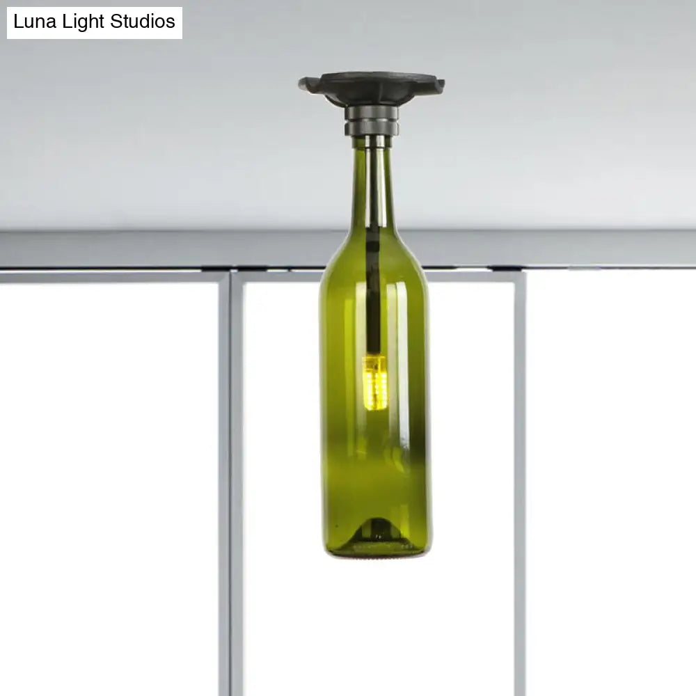 Industrial Style Semi-Flush Mount Light With Bottle Glass Shade - Stylish Living Room Lighting