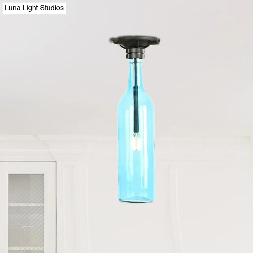 Industrial Style Semi-Flush Mount Light With Bottle Glass Shade - Stylish Living Room Lighting