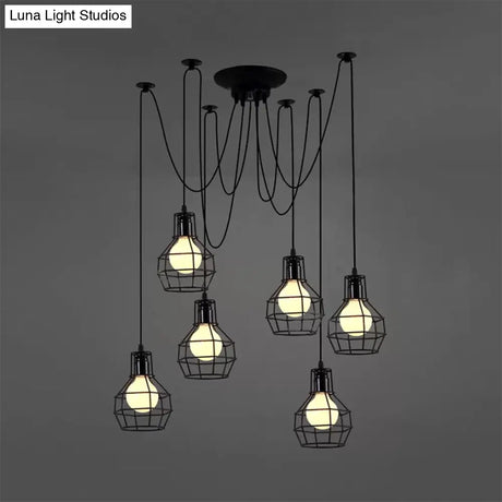 Industrial Style Spider Pendant Hanging Light - 6 Bulbs Black/Gold Iron Dining Room Ceiling Lamp