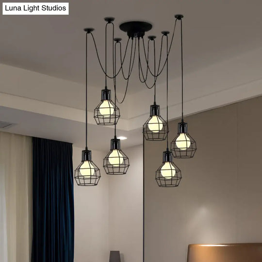 Industrial Style Spider Pendant Hanging Light - 6 Bulbs Black/Gold Iron Dining Room Ceiling Lamp