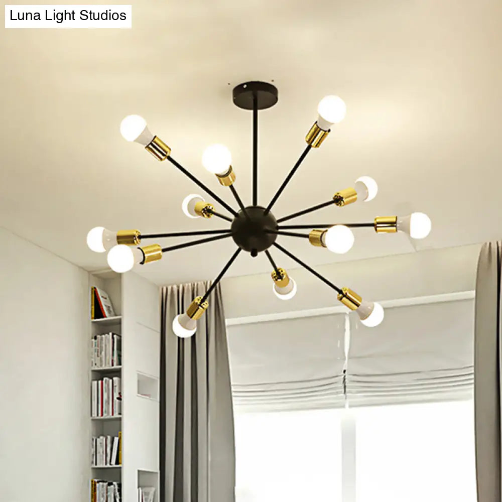 Industrial Style Sputnik Semi Flush Mount Ceiling Light Fixture - 12-Lights Black Finish