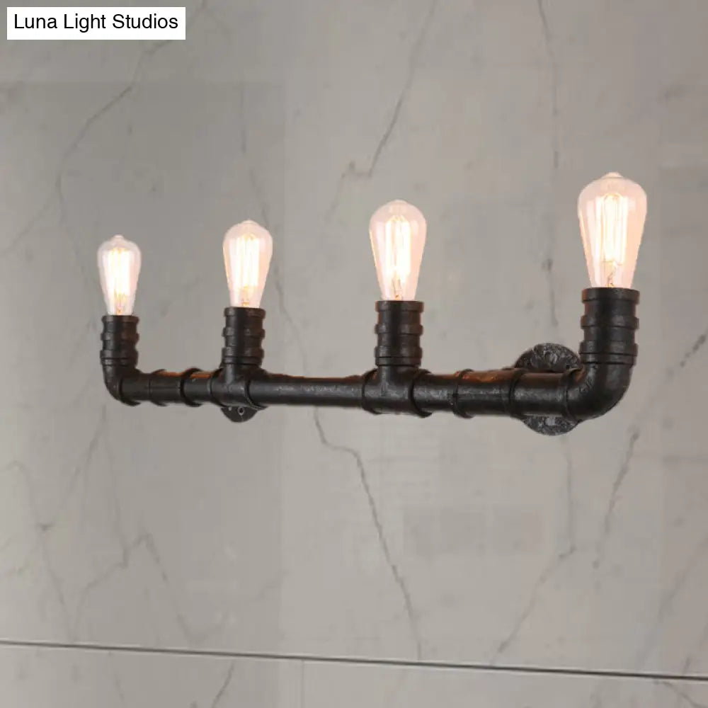 Industrial Style Wall Sconce With Pipe Design - 4 Bulb Linear Mount Black/Bronze Finish For Kitchen