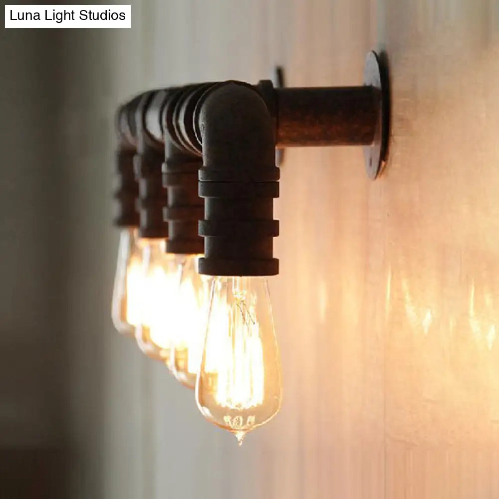 Industrial Style Wall Sconce With Pipe Design - 4 Bulb Linear Mount Black/Bronze Finish For Kitchen