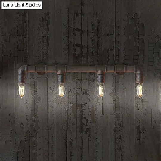 Industrial Style Wall Sconce With Pipe Design - 4 Bulb Linear Mount Black/Bronze Finish For Kitchen