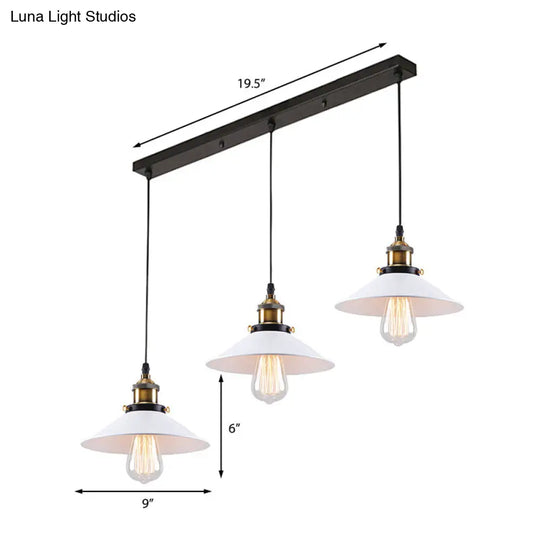 White Industrial Style Metal Pendant Light With 3 Conic Heads - Indoor Hanging Ceiling Fixture