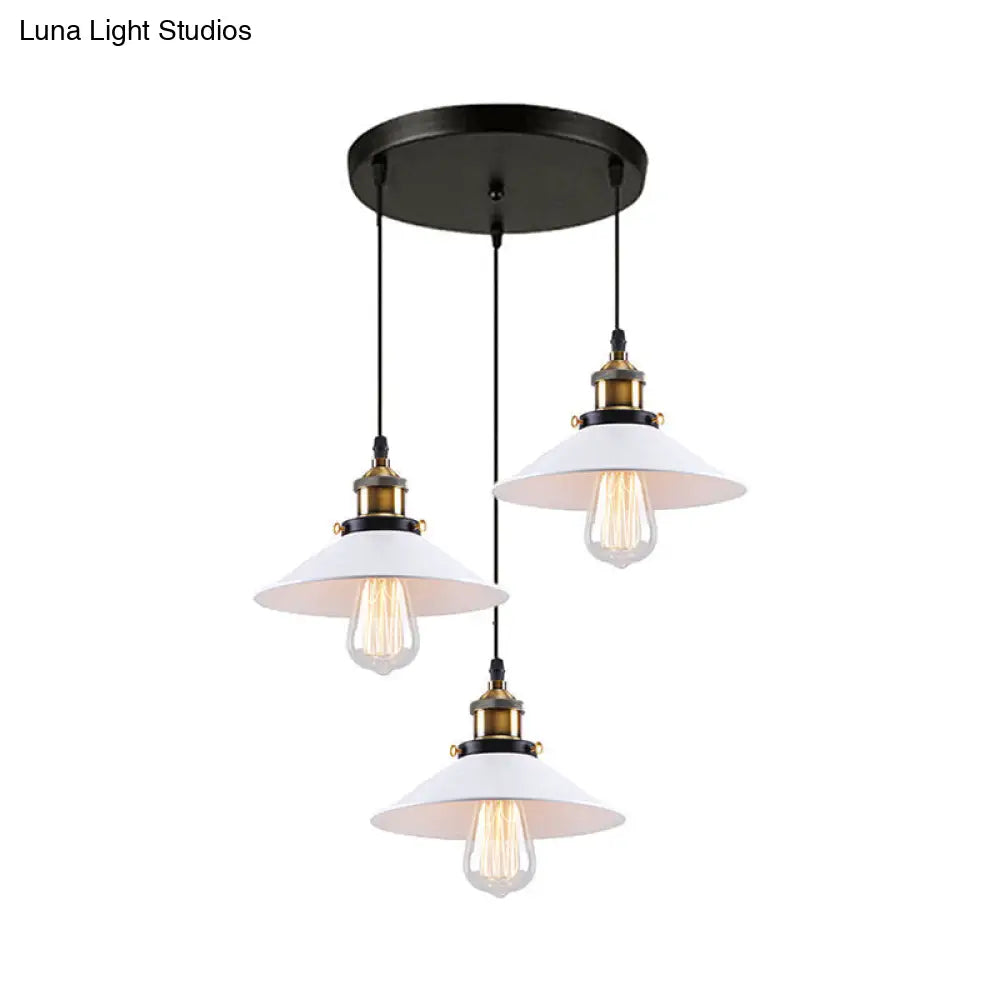 White Industrial Style Metal Pendant Light With 3 Conic Heads - Indoor Hanging Ceiling Fixture