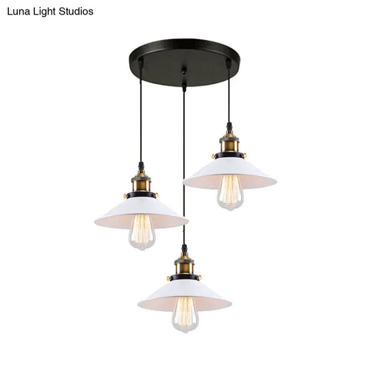 White Industrial Style Metal Pendant Light With 3 Conic Heads - Indoor Hanging Ceiling Fixture