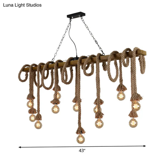 Industrial-Style Wood Beige Island Chandelier - 8-Light Linear Pendant Lamp For Dining Room