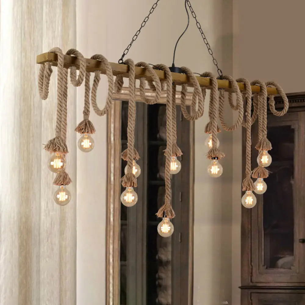 Industrial-Style Wood Beige Island Chandelier - 8-Light Linear Pendant Lamp For Dining Room 8 /