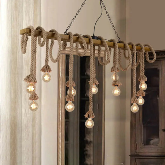 Industrial-Style Wood Beige Island Chandelier - 8-Light Linear Pendant Lamp For Dining Room 8 /
