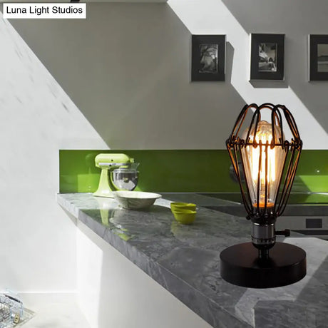 Industrial Style Wrought Iron Table Lamp With Petal Design