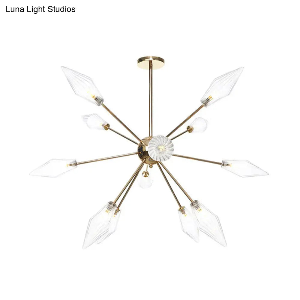 Stylish 9/12/15-Head Diamond Shape Indoor Hanging Chandelier - Amber/Clear Glass Industrial Ceiling