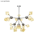 Industrial Stylish Glass Diamond Pendant Light Chandelier - 3/9/12 Bulbs Amber/Clear