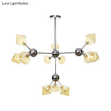 Industrial Stylish Glass Diamond Pendant Light Chandelier - 3/9/12 Bulbs Amber/Clear
