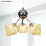 Industrial Stylish Glass Diamond Pendant Light Chandelier - 3/9/12 Bulbs Amber/Clear