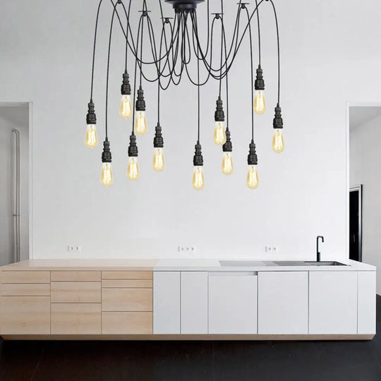 Industrial Swag Hanging Lamp With Exposed Bulb - Black Metal Pendant Light (2/3 Heads) 12 /