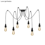 Industrial Swag Hanging Lamp With Exposed Bulb - Black Metal Pendant Light (2/3 Heads)