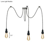 Industrial Swag Hanging Lamp With Exposed Bulb - Black Metal Pendant Light (2/3 Heads)