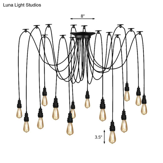 Industrial Swag Hanging Lamp With Exposed Bulb - Black Metal Pendant Light (2/3 Heads)